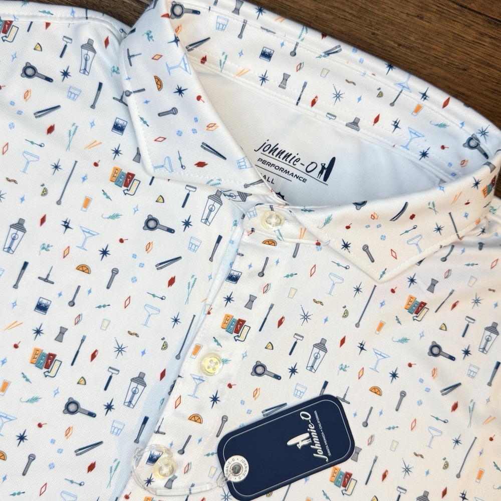 johnnie-O Performance Jersey Golf Polo Bar Cart Men's S Cocktails Athletic Shirt